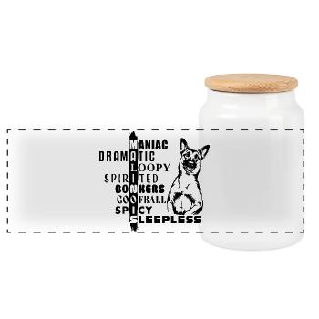 Puzzle de mots de personnalité malinois belge - Boîte à biscuits avec couvercle en bois - blanc - Devant