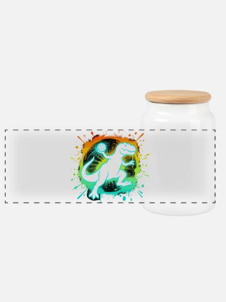 Handballer T-Rex Grafik Kinder Teenager Lustig - Panorama Keksdose mit Holzdeckel - Weiß