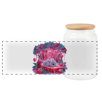 Koala endormi sur gâteau à la fraise dans la forêt enchantée - Boîte à biscuits avec couvercle en bois - blanc - Devant