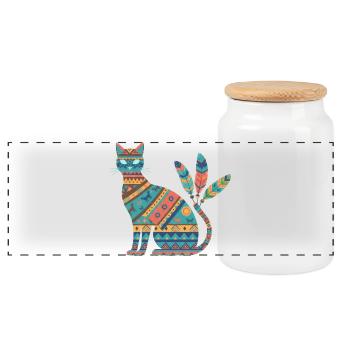 Native AmeriCan Purr-oud Cat lover texture tribal - Panoramic Cookie Jar with Wooden Lid - white - Front