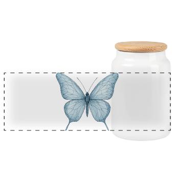 Blauer Geometrischer Schmetterling - Panorama Keksdose mit Holzdeckel - Weiß - Vorne