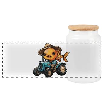 Goldfish Tractor Farmer - Panoramic Cookie Jar with Wooden Lid - white - Front