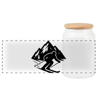 Skiing Mountains - Panoramic Cookie Jar with Wooden Lid - white - Front