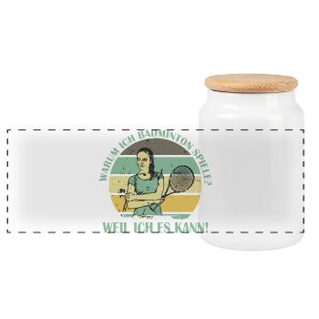 Badminton Player Gifts Badminton Outfits - Panoramic Cookie Jar with Wooden Lid - white - Front