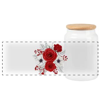Bouquet rouge et blanc florale - Boîte à biscuits avec couvercle en bois - blanc - Devant