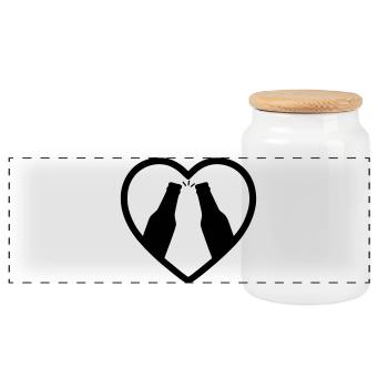 Herzflaschen Bier-Aperitif-Geschenk - Panorama Keksdose mit Holzdeckel - Weiß - Vorne