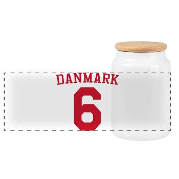 Denmark 6 – Red Text Design - Panoramic Cookie Jar with Wooden Lid - white - Front