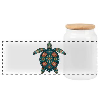 Schildkröten-Azteken-Motive - Panorama Keksdose mit Holzdeckel - Weiß - Vorne