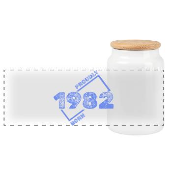 1982 1982 - Panoramic Cookie Jar with Wooden Lid - white - Front