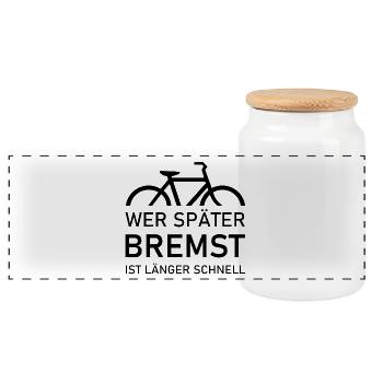 Bicycle - Those who brake later are faster for longer - Panoramic Cookie Jar with Wooden Lid - white - Front
