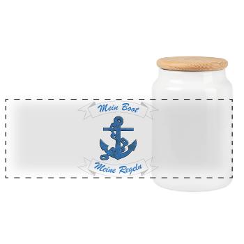 Ancre : Mon bateau, mes règles, cadeau amusant - Boîte à biscuits avec couvercle en bois - blanc - Devant