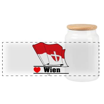 Wiener Flagge mit Herz - Panorama Keksdose mit Holzdeckel - Weiß - Vorne