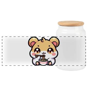 Kawaii Hamster isst Ramen - Panorama Keksdose mit Holzdeckel - Weiß - Vorne