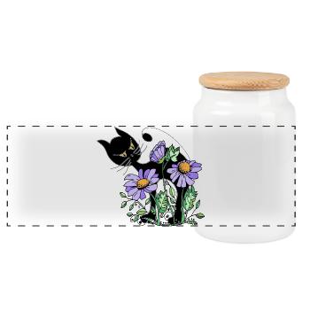 cat - Panoramic Cookie Jar with Wooden Lid - white - Front
