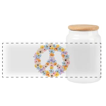 Floral Peace Sign Circle - Panoramic Cookie Jar with Wooden Lid - white - Front