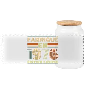 Vintage 1976 50 Year Anniversary Gift - Panoramic Cookie Jar with Wooden Lid - white - Front