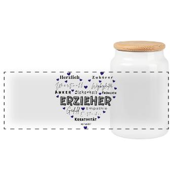 Educator Heart - Panoramic Cookie Jar with Wooden Lid - white - Front
