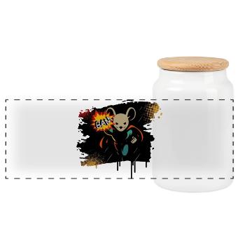 Motif de bande dessinée d’action de super-héros souris BAM - Boîte à biscuits avec couvercle en bois - blanc - Devant