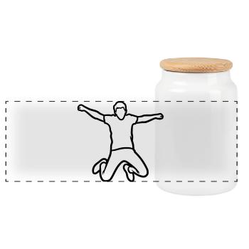 Springende Person – Minimalistische Zeichnung - Panorama Keksdose mit Holzdeckel - Weiß - Vorne