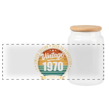 Vintage 1970 Anniversary Limited Edition 1970 - Panorama Keksdose mit Holzdeckel - Weiß - Vorne