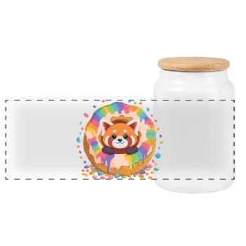 Donut Panda Regenbogen - Panorama Keksdose mit Holzdeckel - Weiß - Vorne