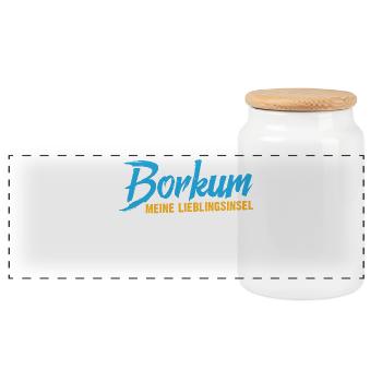 Vacances en mer du Nord BORKUM MON ÎLE PRÉFÉRÉE Drôle - Boîte à biscuits avec couvercle en bois - blanc - Devant
