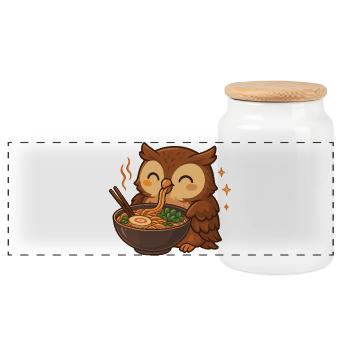 Hibou aux nouilles, ramen, kawaii chouette - Boîte à biscuits avec couvercle en bois - blanc - Devant