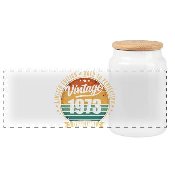 Vintage 1973 Jubiläums-Limited Edition 1973 - Panorama Keksdose mit Holzdeckel - Weiß - Vorne