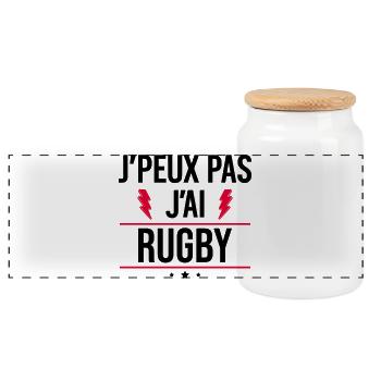 J’peux pas j’ai rugby Humour Rugby - Boîte à biscuits avec couvercle en bois - blanc - Devant