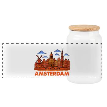 Amsterdam Skyline - Panoramic Cookie Jar with Wooden Lid - white - Front