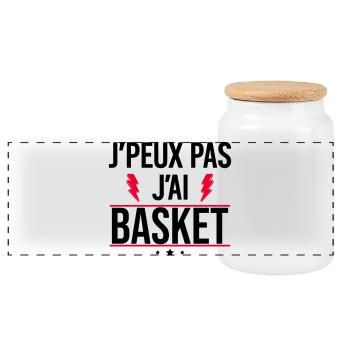 I can't I have basketball Humor Basketball - Panoramic Cookie Jar with Wooden Lid - white - Front