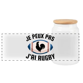 Je peux pas j ai rugby - Boîte à biscuits avec couvercle en bois - blanc - Devant