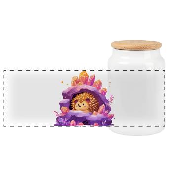 Crystal Cave Hedgehog Idyll - Panoramic Cookie Jar with Wooden Lid - white - Front
