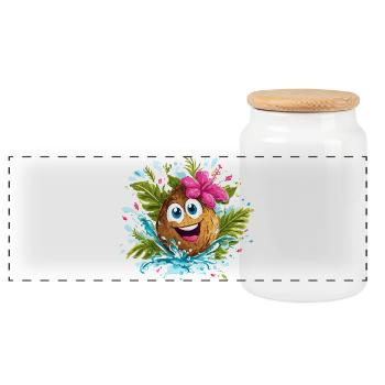 Tropical Coconut Cheerful Illustration - Panoramic Cookie Jar with Wooden Lid - white - Front
