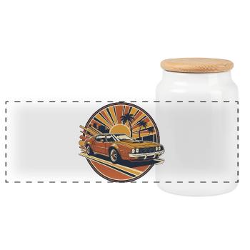 Sunset Retro Car Palm Trees - Panoramic Cookie Jar with Wooden Lid - white - Front