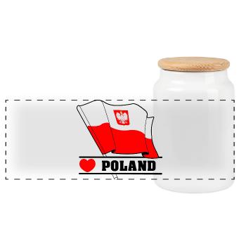 Poland Flag with Heart - Panoramic Cookie Jar with Wooden Lid - white - Front