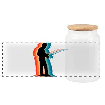 Retro Fisherman Silhouette Vintage Fishing Dad - Panoramic Cookie Jar with Wooden Lid - white - Front