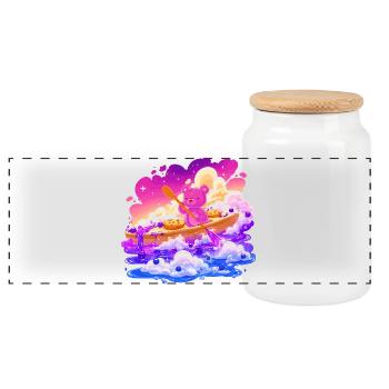 Un bateau en peluche coloré dans la mer de nuages - Boîte à biscuits avec couvercle en bois - blanc - Devant