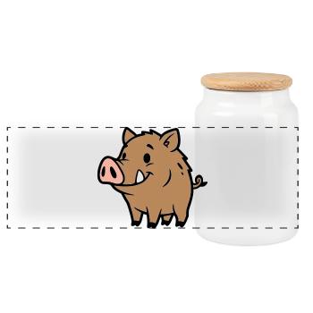 Sweet Wild Boar Comic Lucky Charm - Panoramic Cookie Jar with Wooden Lid - white - Front