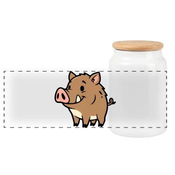 Süßes Wildschwein Comic Glücksbringer - Panorama Keksdose mit Holzdeckel - Weiß - Vorne