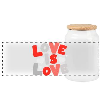 Love Is Love – Bunte Typo mit Herzen - Panorama Keksdose mit Holzdeckel - Weiß - Vorne