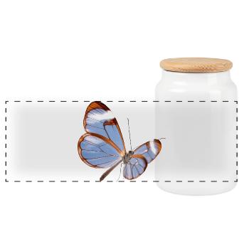 Glasswing Butterfly Transparent Design - Panoramic Cookie Jar with Wooden Lid - white - Front