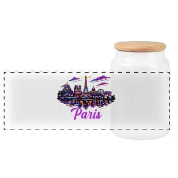 Paris Neon Skyline City France - Boîte à biscuits avec couvercle en bois - blanc - Devant
