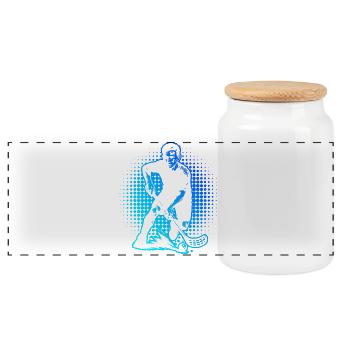 Kurz und klar Floorball - Panorama Keksdose mit Holzdeckel - Weiß - Vorne