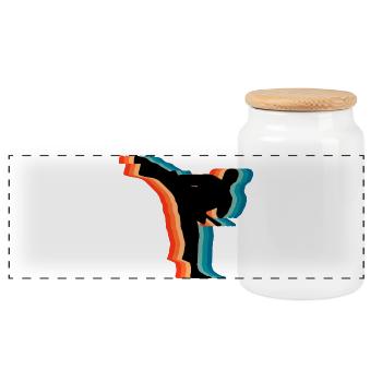 Retro Judo Karate Kampfsport-Silhouetten-Geschenk - Panorama Keksdose mit Holzdeckel - Weiß - Vorne
