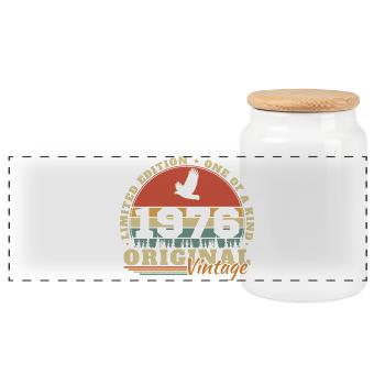 1976 Vintage Retro Birthday Gift - Panoramic Cookie Jar with Wooden Lid - white - Front