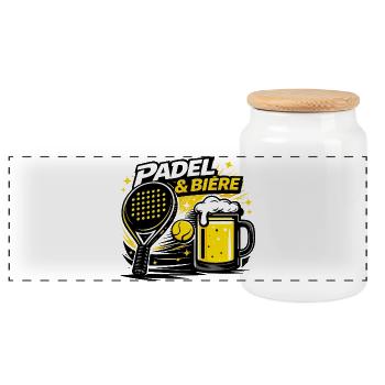 Padel et Bière Graphic Sportif - Boîte à biscuits avec couvercle en bois - blanc - Devant
