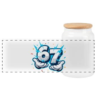 67 Six Seven Meme Funny Gift Teen - Panoramic Cookie Jar with Wooden Lid - white - Front