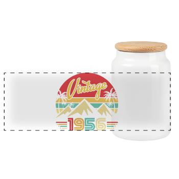 January 1956 Vintage Retro Birthday Gift - Panoramic Cookie Jar with Wooden Lid - white - Front