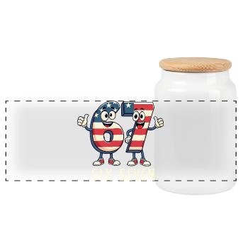 US Flag 67 Memes Six Seven - Panoramic Cookie Jar with Wooden Lid - white - Front